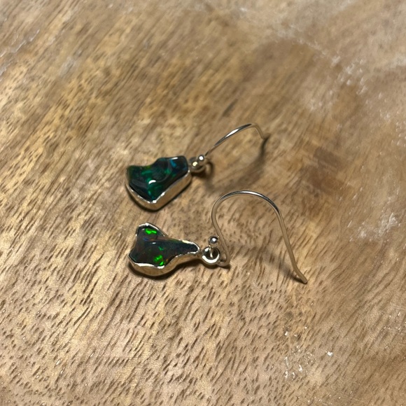 Black Ethiopian Opal Raw Form 925 Sterling Silver Earrings - Picture 6 of 11